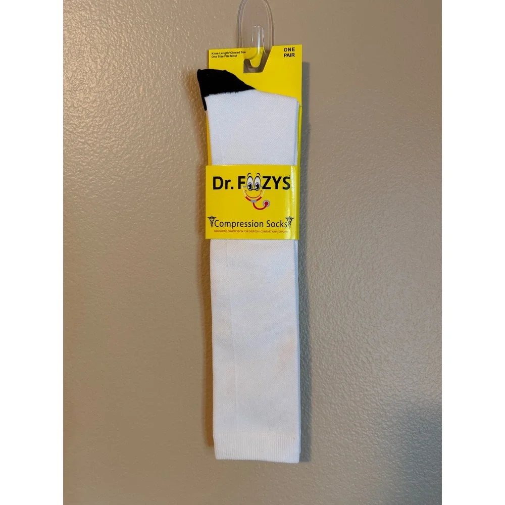 White Compression Socks Airline Travel Comfort Sports Knee High Socks Foozys OS